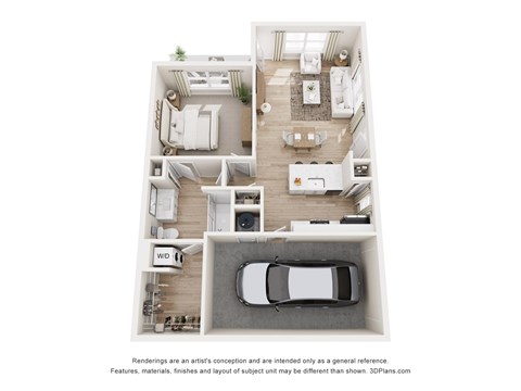 Floor plan for 1 bed, 1 bath, 817 sqft